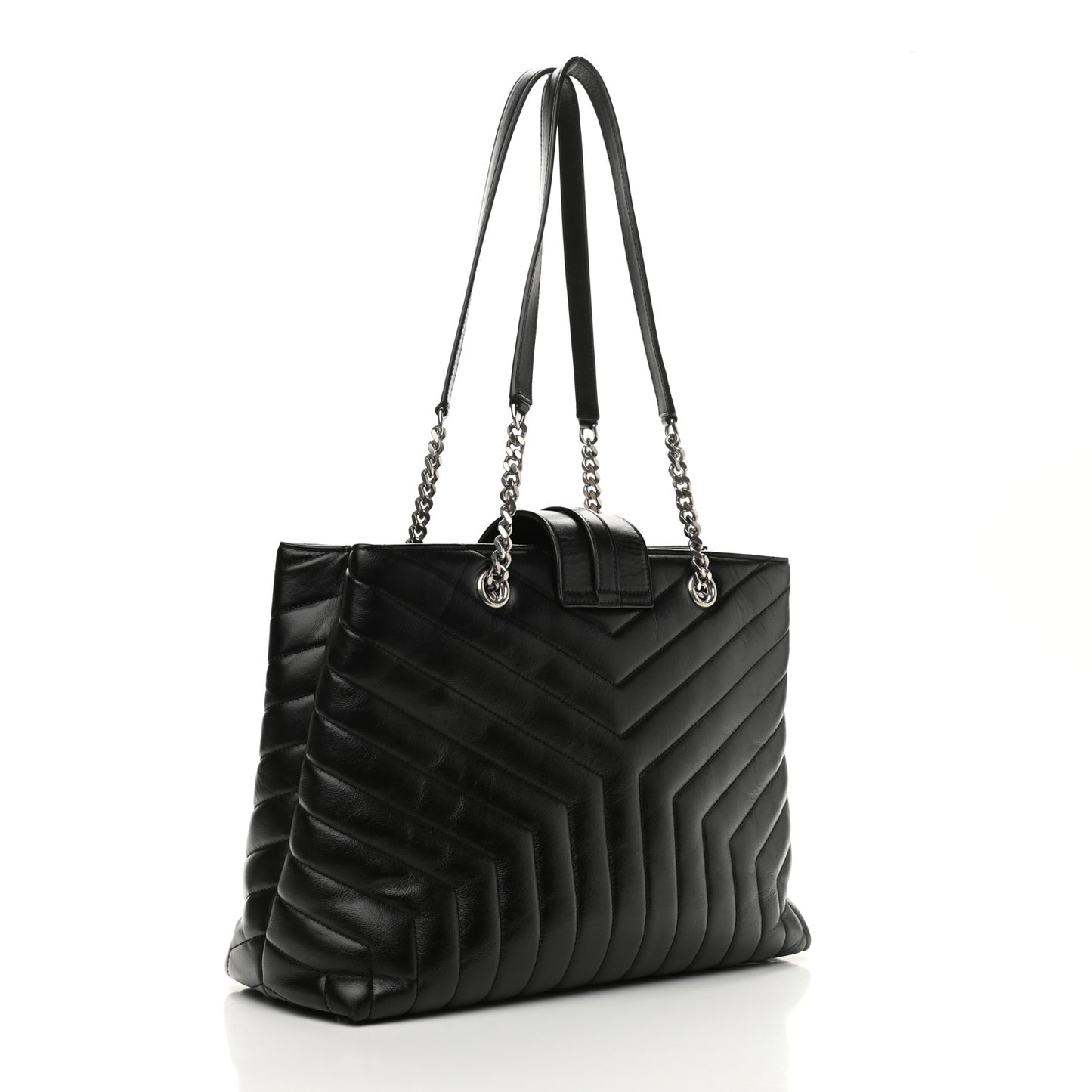 Calfskin Y Quilted Monogram Large Loulou Shopper Black