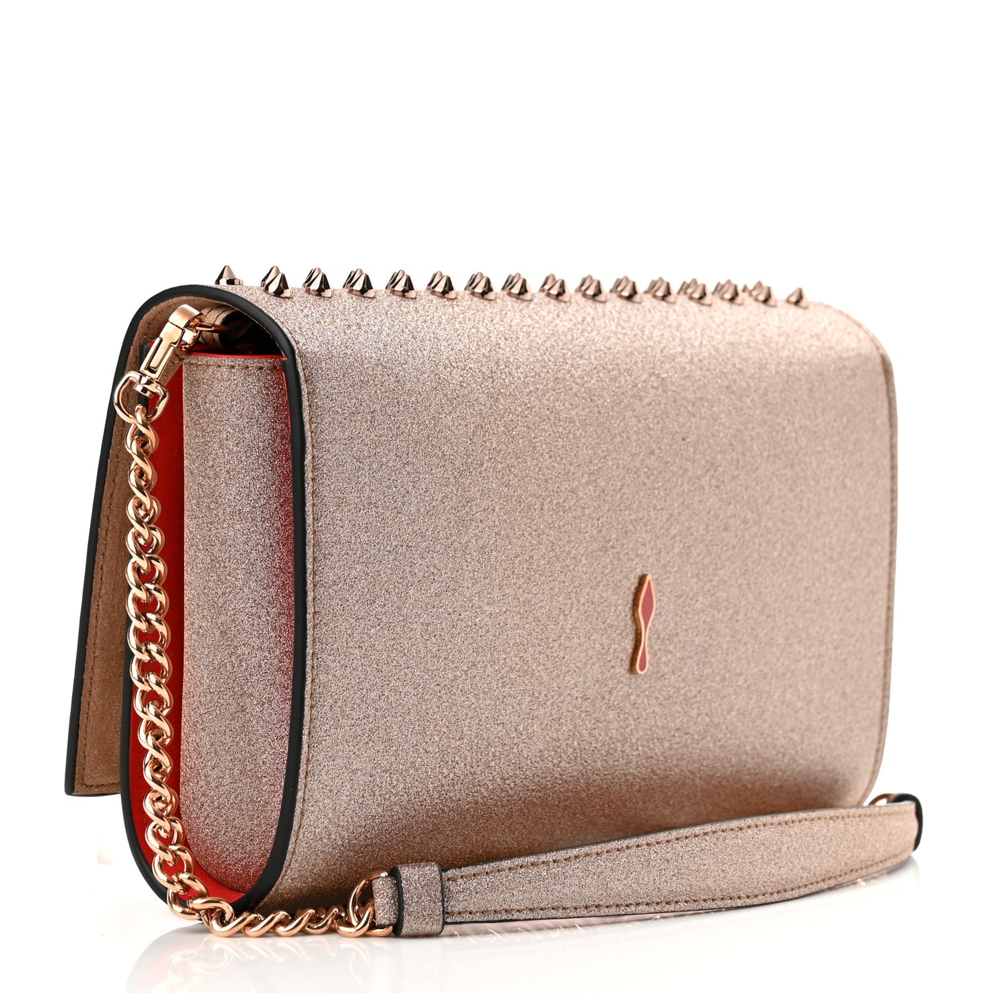 Metallic Calfskin Glitter Spikes Multimetal Paloma Clutch Rose Gold