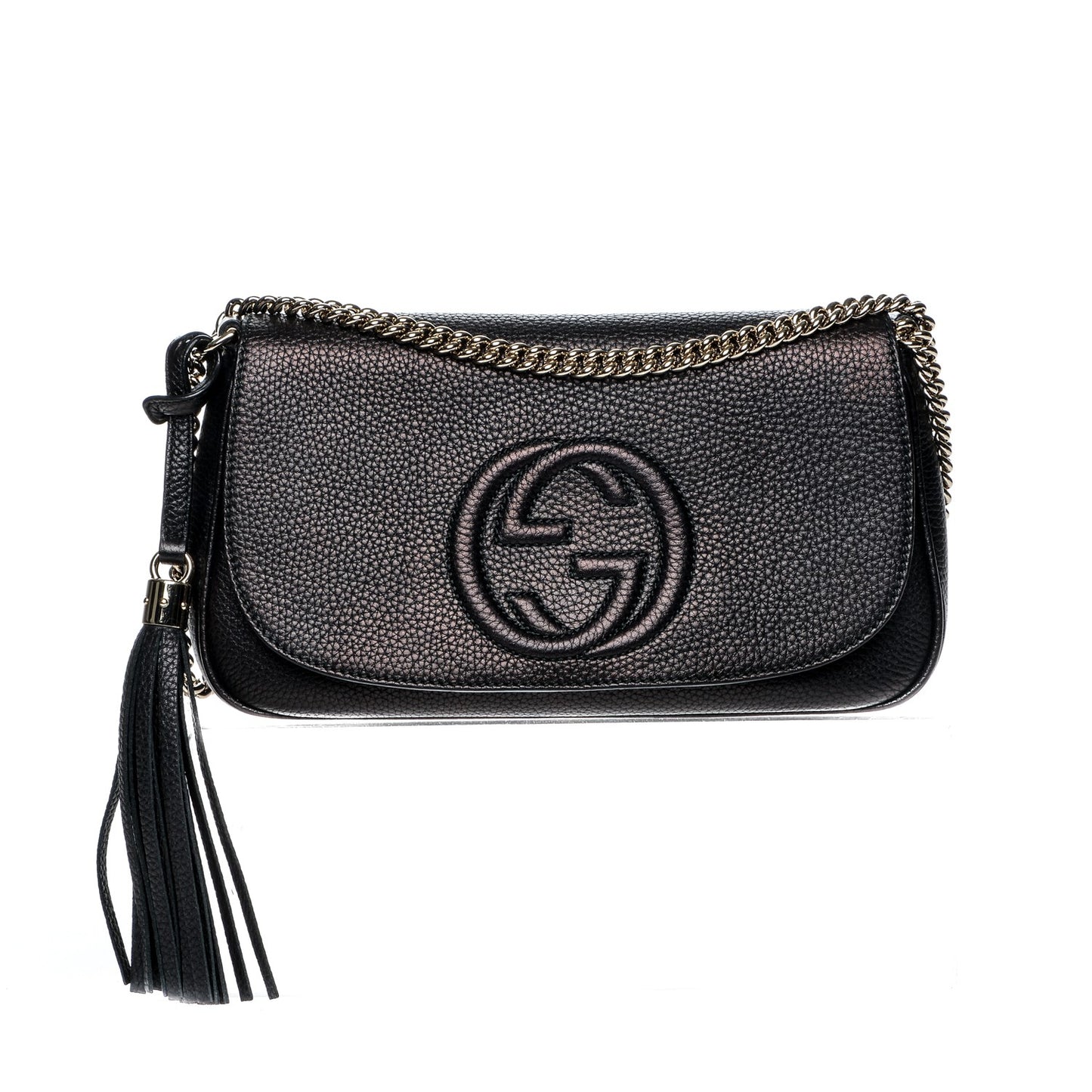 Pebbled Calfskin Medium Soho Flap Crossbody Black