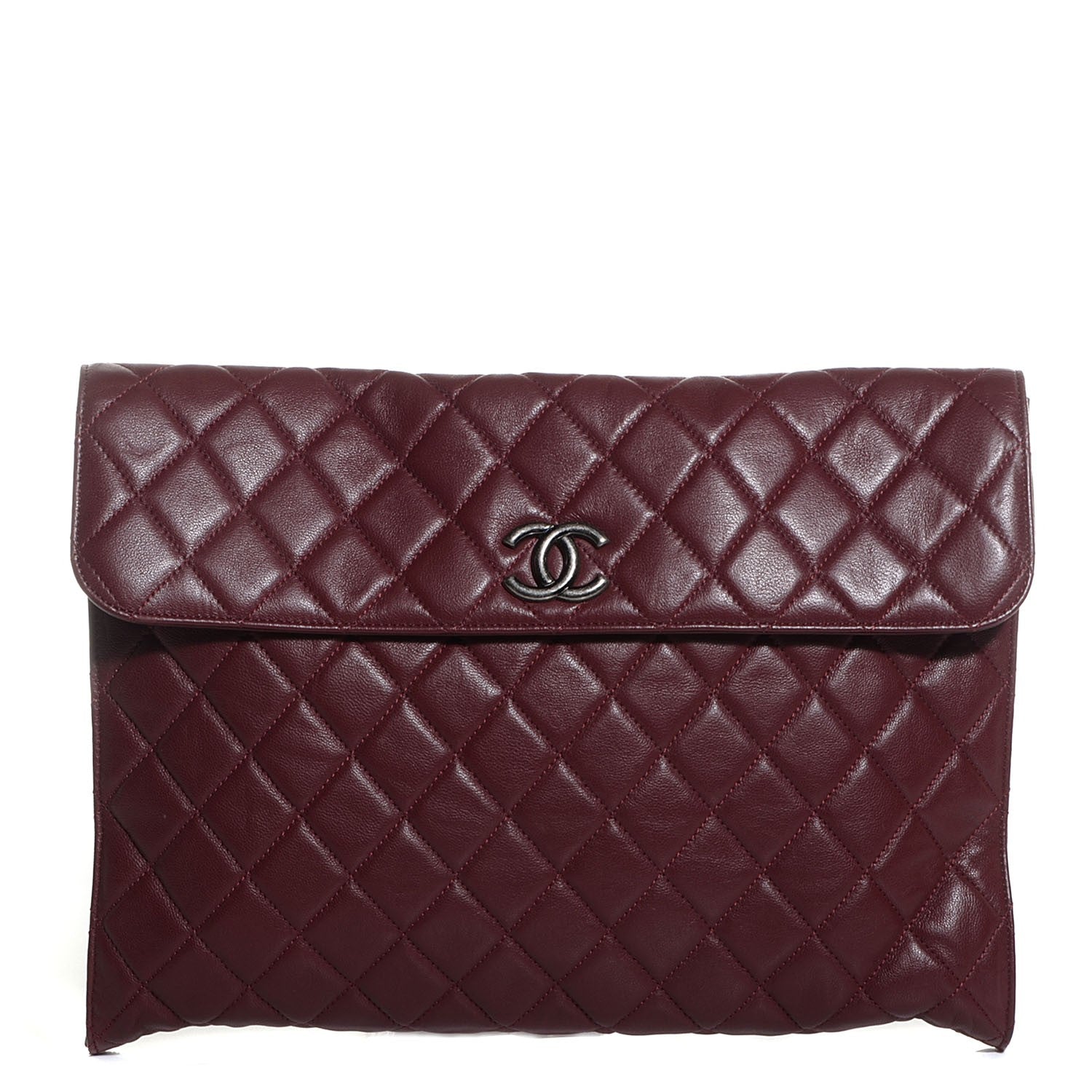 Chanel Calfskin Quilted Document Portfolio Holder Dark Red 1 of 8