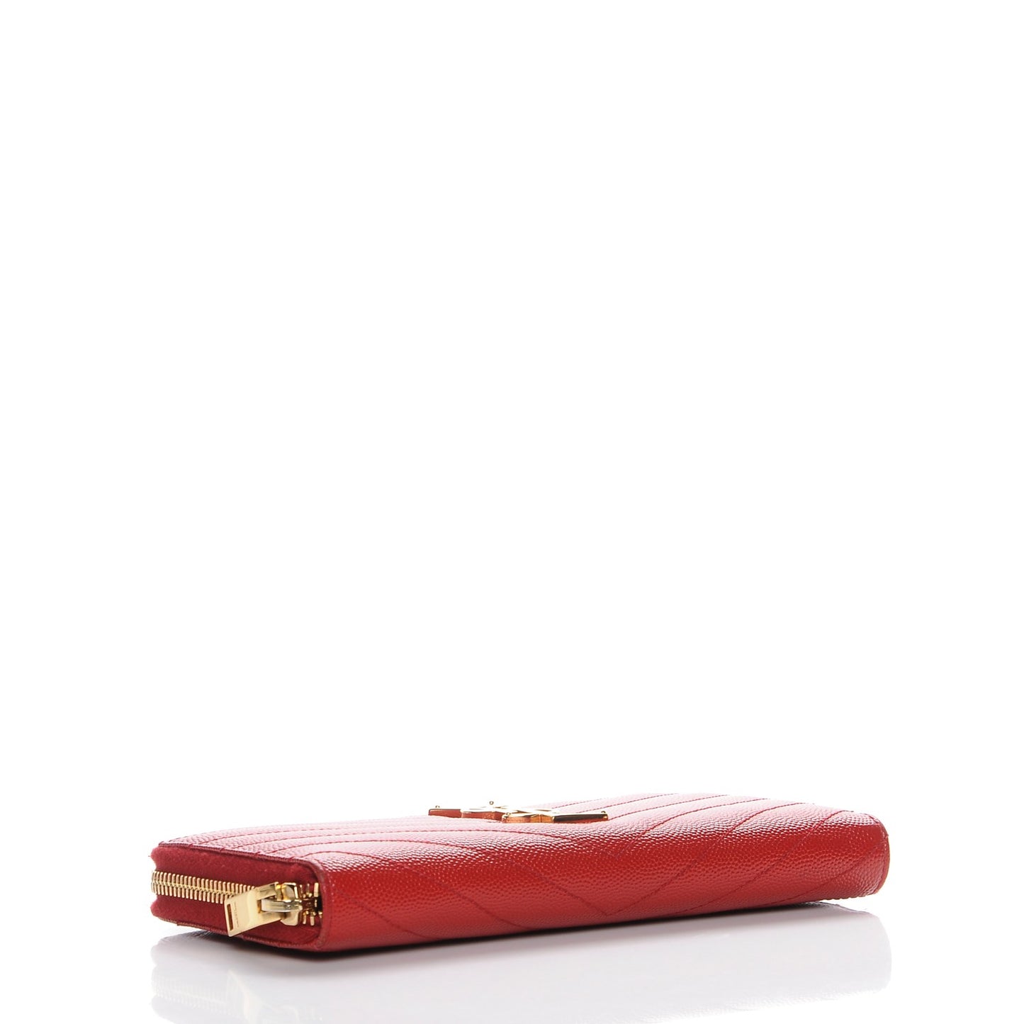 Grain De Poudre Matelasse Chevron Monogram Zip Around Wallet Red