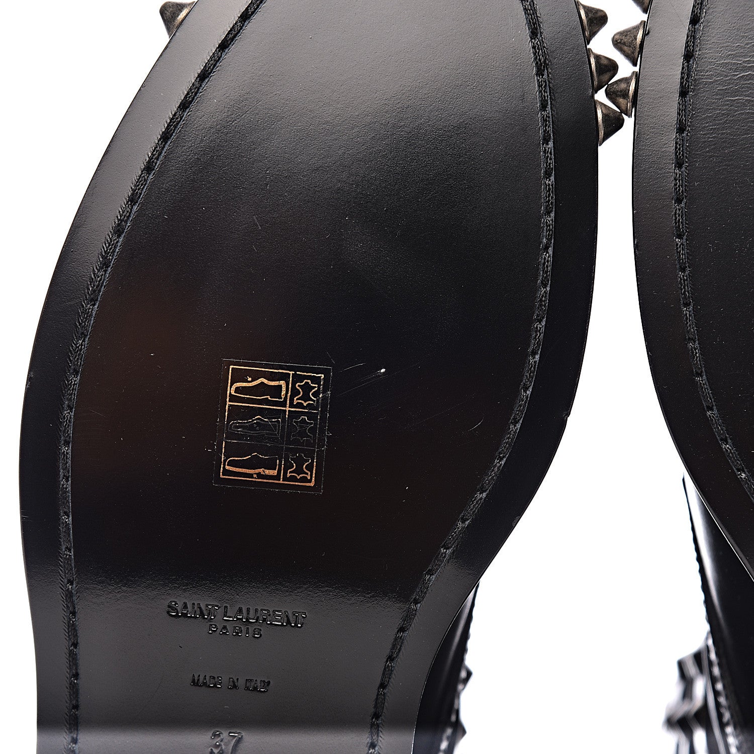 Saint Laurent Smooth Calfskin Studded Womens Punk Ranger Boots 37 Black 13 of 15
