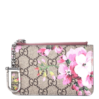 Gucci GG Supreme Monogram Blooms Key Ring Coin Case Beige Multicolor Dry Rose 1 of 7