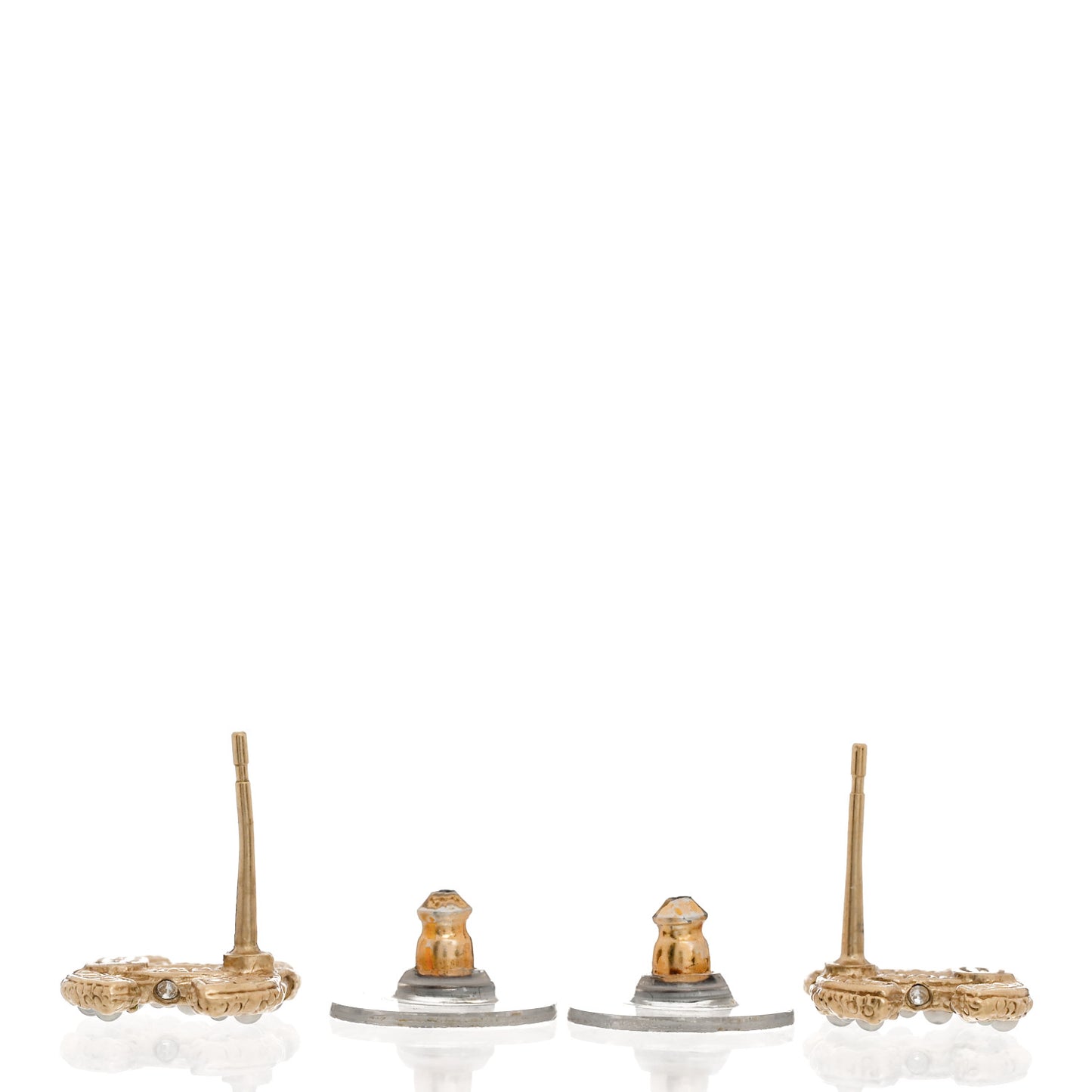 Metal Graduated Pearl Crystal CC Earrings Light Gold