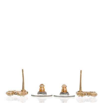 Chanel Metal Graduated Pearl Crystal CC Earrings Light Gold 3 of 5