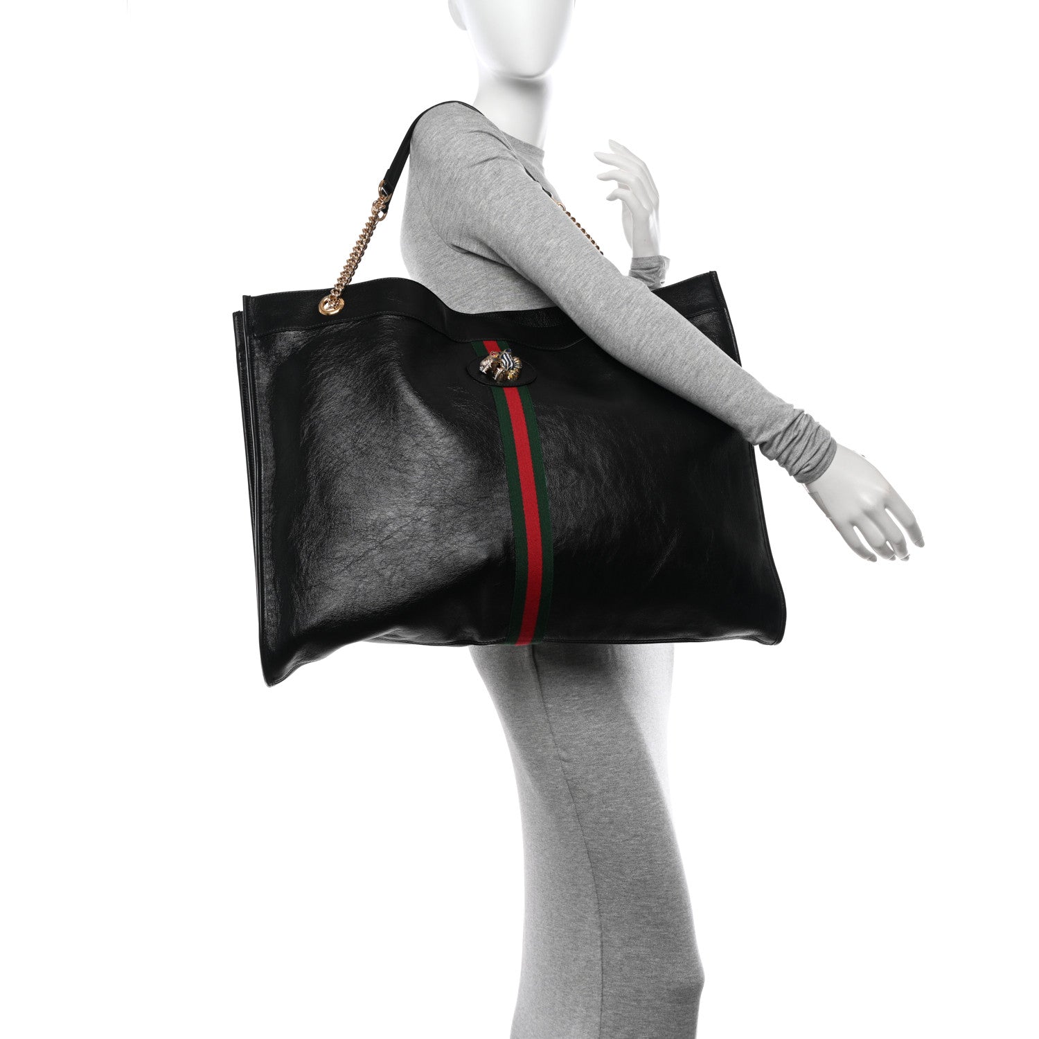 Gucci Calfskin Maxi Rajah Chain Tote Black 2 of 11