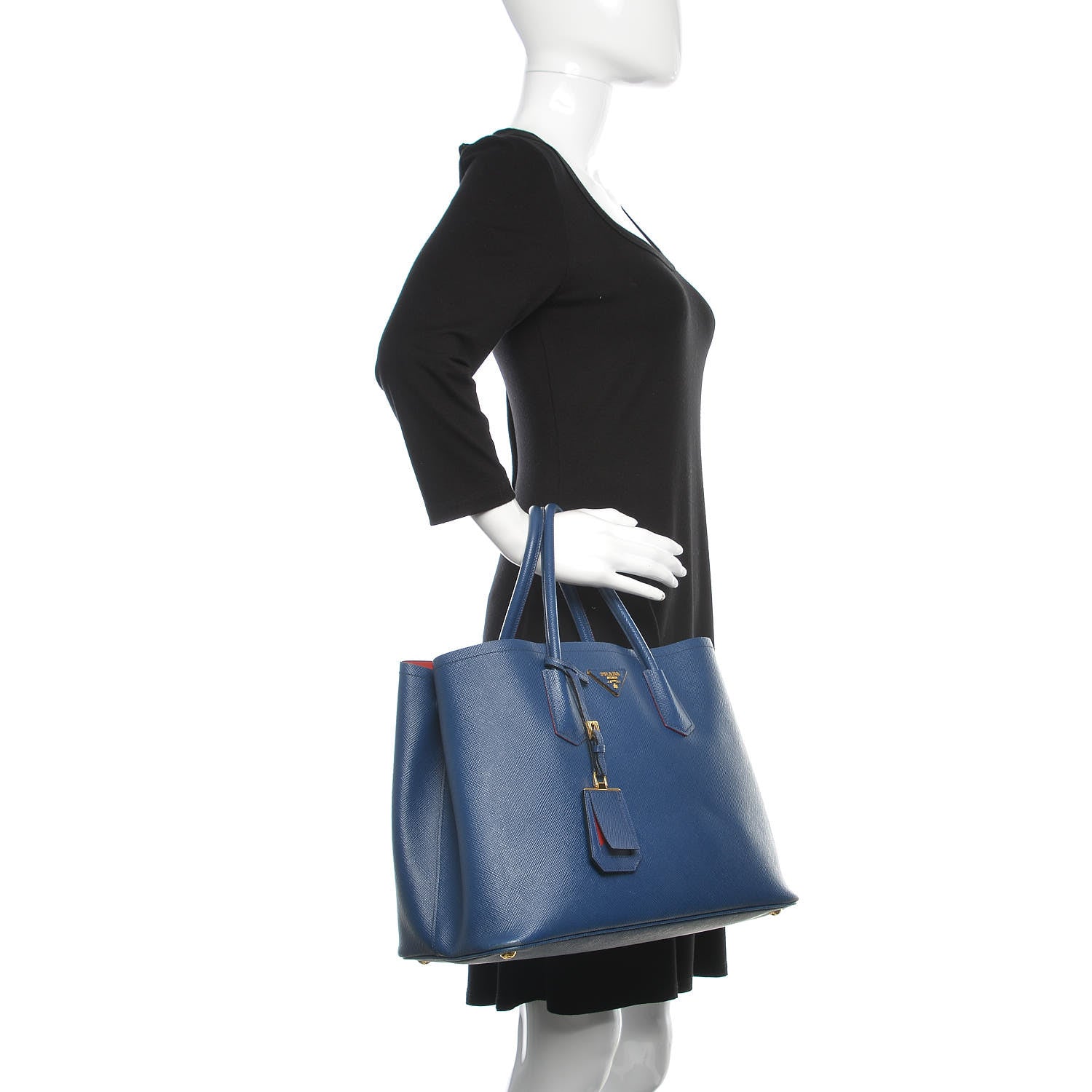 Prada Saffiano Cuir Large Double Bag Bleuette 2 of 13