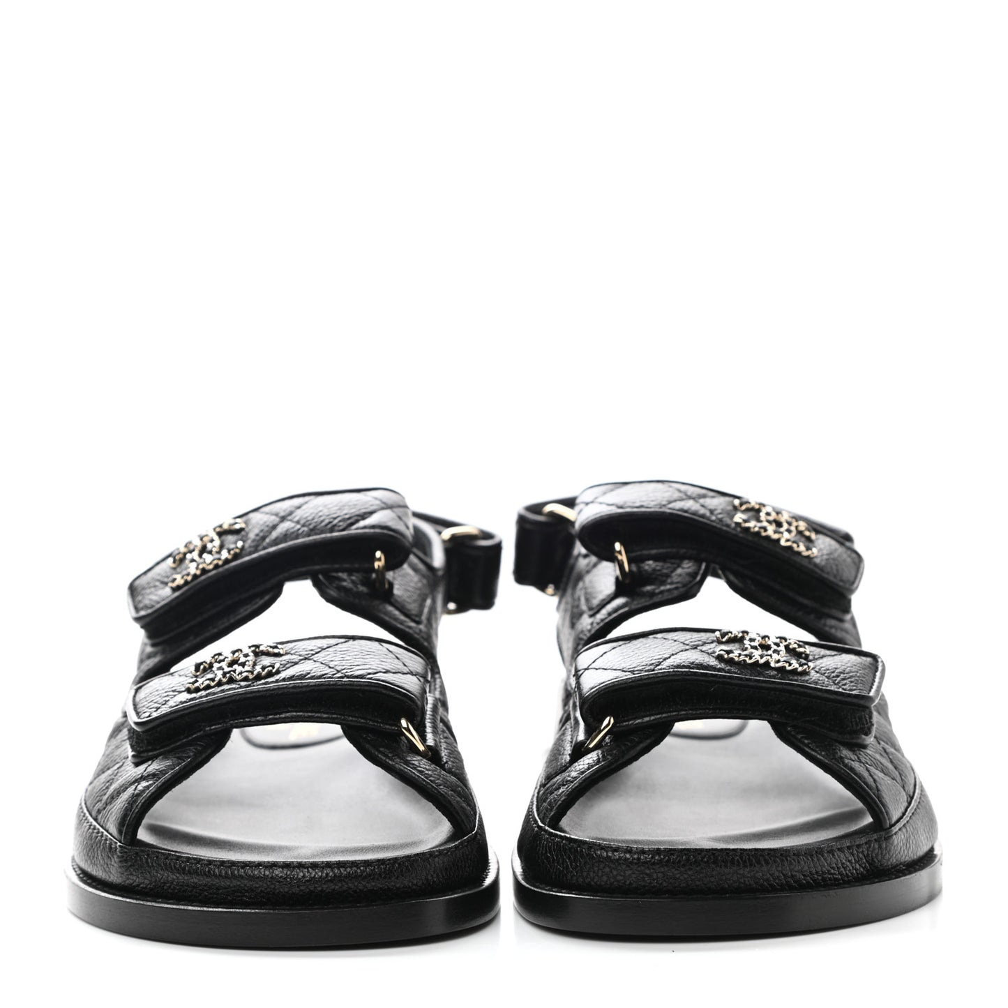 Grained Calfskin Velcro Dad Sandals 35 Black