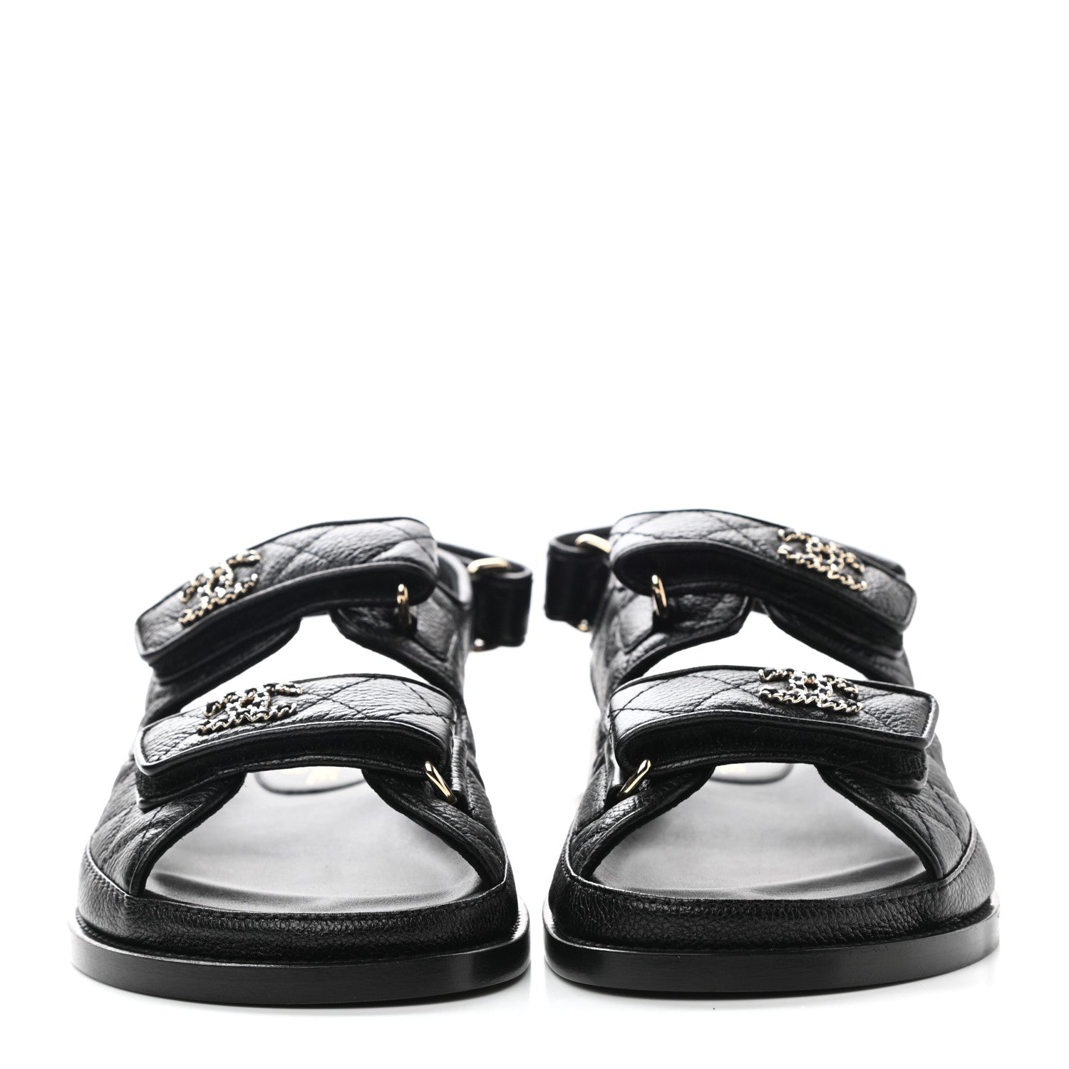 Chanel Grained Calfskin Velcro Dad Sandals 35 Black 2 of 9
