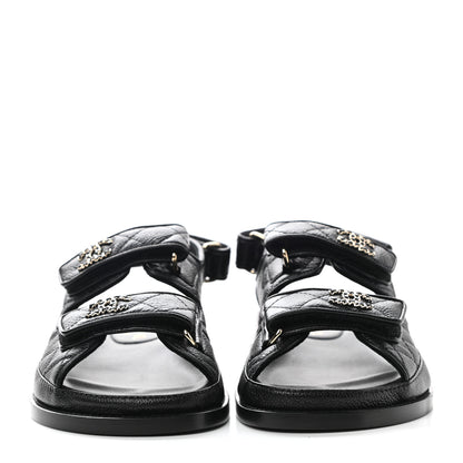Chanel Grained Calfskin Velcro Dad Sandals 35 Black 2 of 9