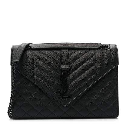 Saint Laurent Grain De Poudre Textured Mixed Matelasse Triquilt Medium Monogram Satchel Black 1 of 8