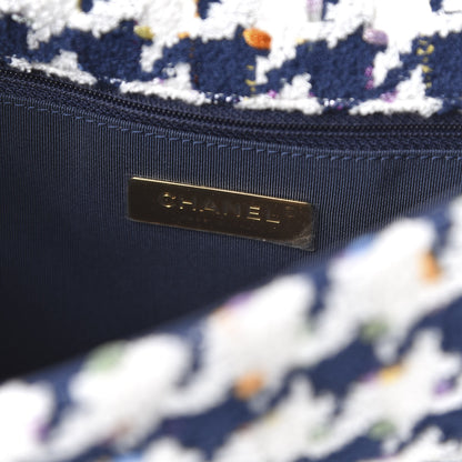 Chanel Tweed Quilted Large Chanel 19 Flap Ecru Navy Blue Multicolor 8 of 10
