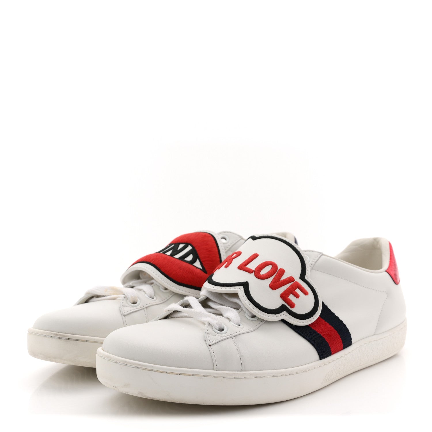 Gucci Calfskin Ayers Web Blind for Love Embroidered Womens Ace Sneakers 40.5 White 4 of 13
