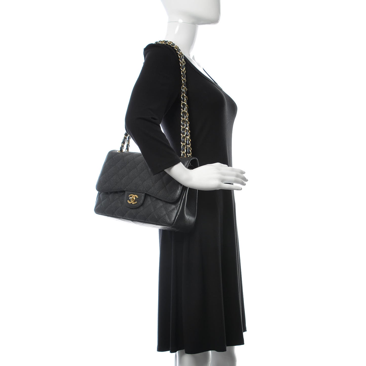 Caviar Quilted Jumbo Double Flap Black