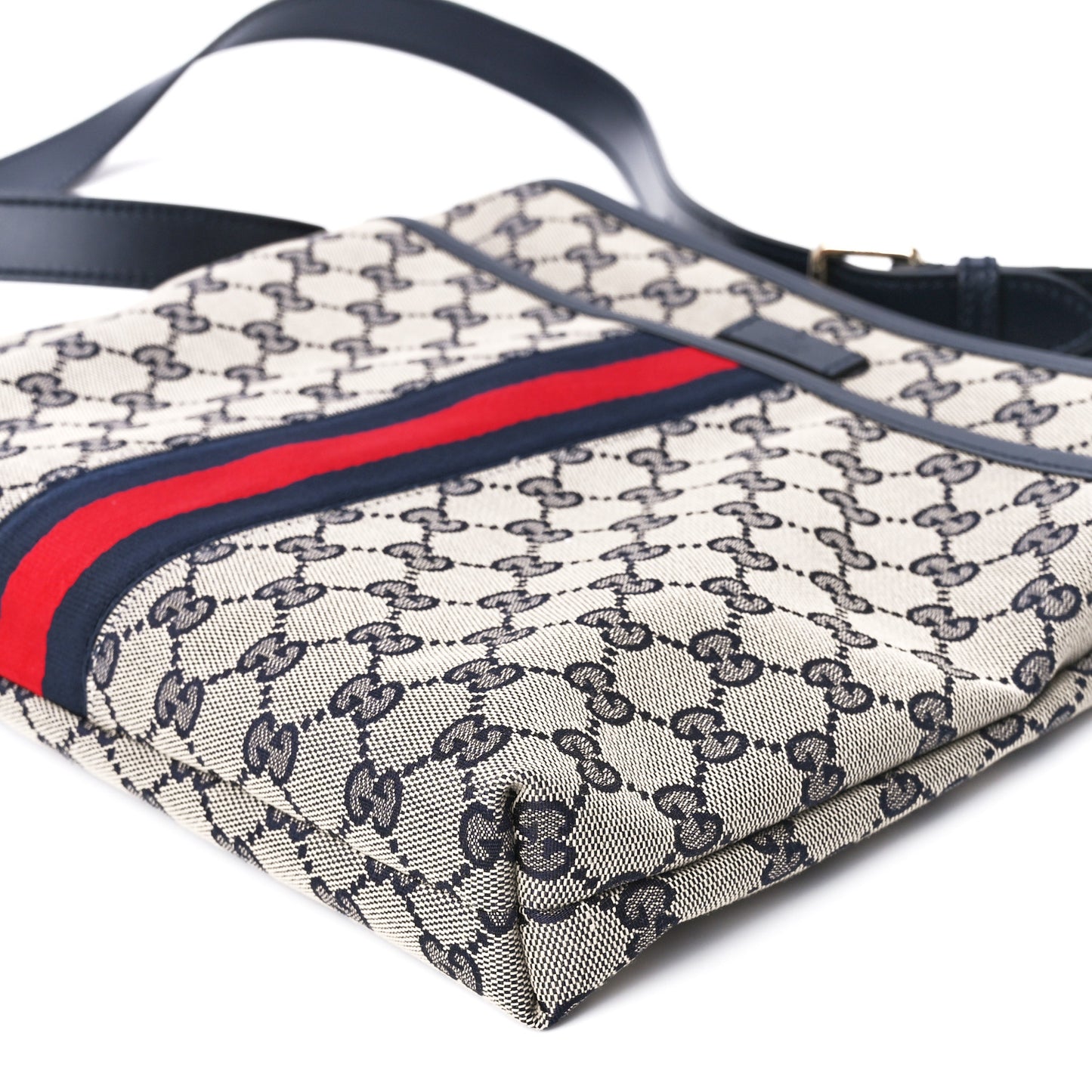 GG Supreme Monogram Web Flat Messenger Bag Navy