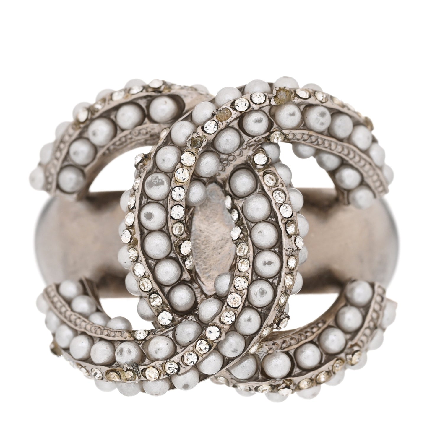 Crystal Pearl CC Ring 51 5.75 Silver