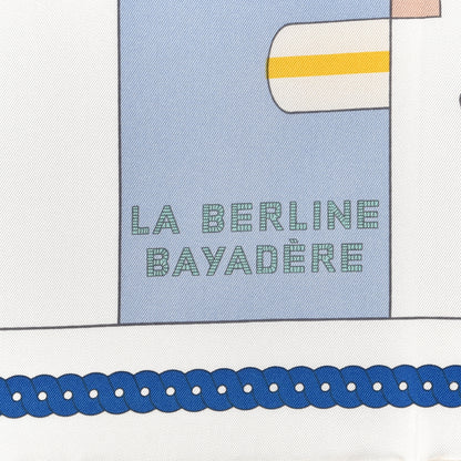 Hermes Silk La Berline Bayadere Scarf 90 White Bleu Ciel Vieux Rose 2 of 5