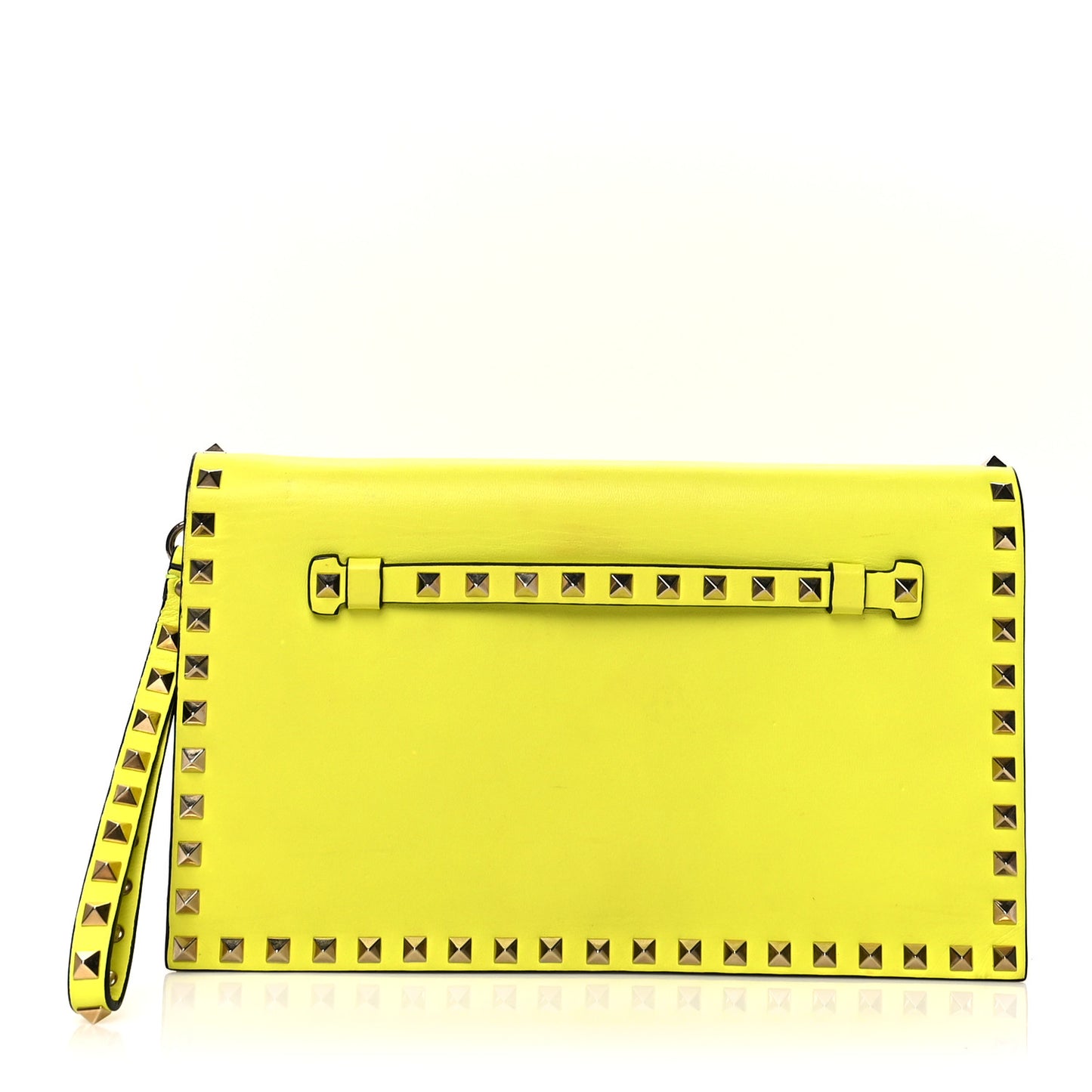 Nappa Rockstud Wristlet Clutch Yellow Fluo