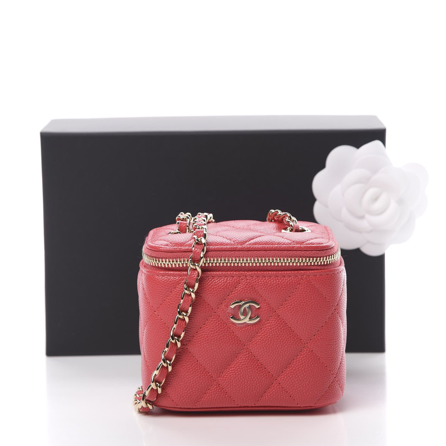 Chanel Caviar Quilted Mini Vanity Case With Chain Red 11 of 11