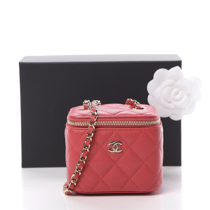 Chanel Caviar Quilted Mini Vanity Case With Chain Red 11 of 11