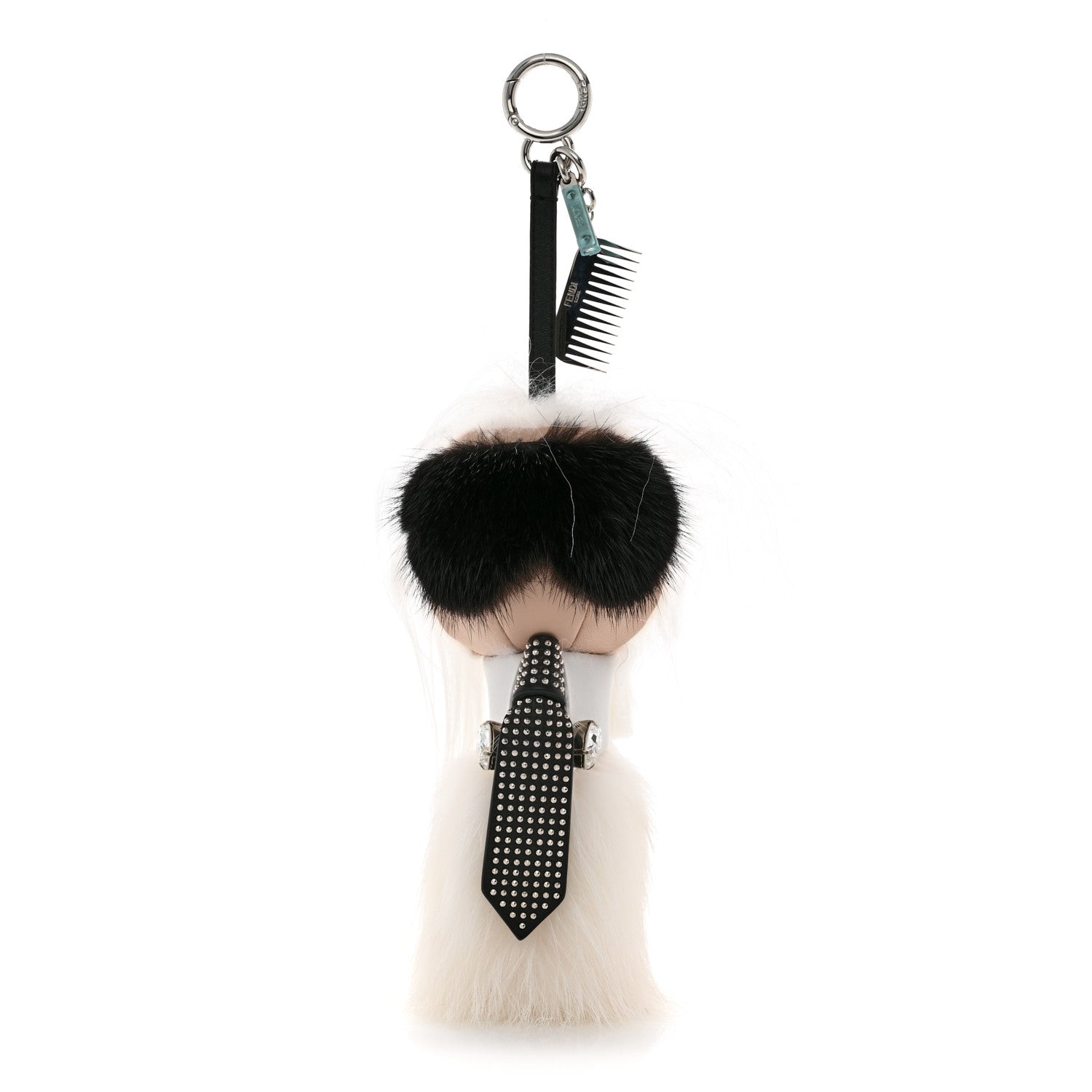 Fendi Fox Goat Mink Fur Nappa Crystal Studded Mini Karlito Tuxedo Bag Charm White Multicolor 1 of 6