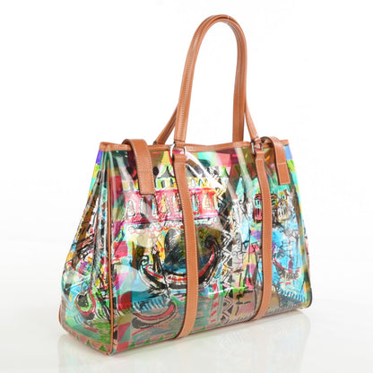 Prada Vinyl Calfskin Transparent Venice Printed Tote 3 of 8