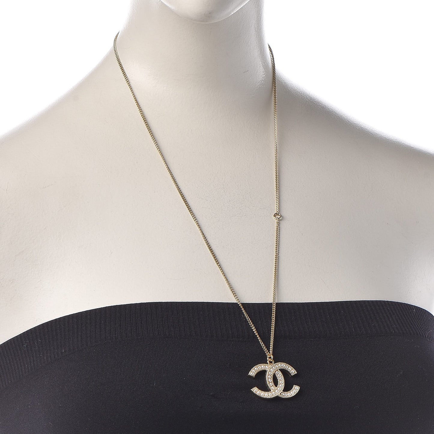 Pearl CC Pendant Necklace Gold