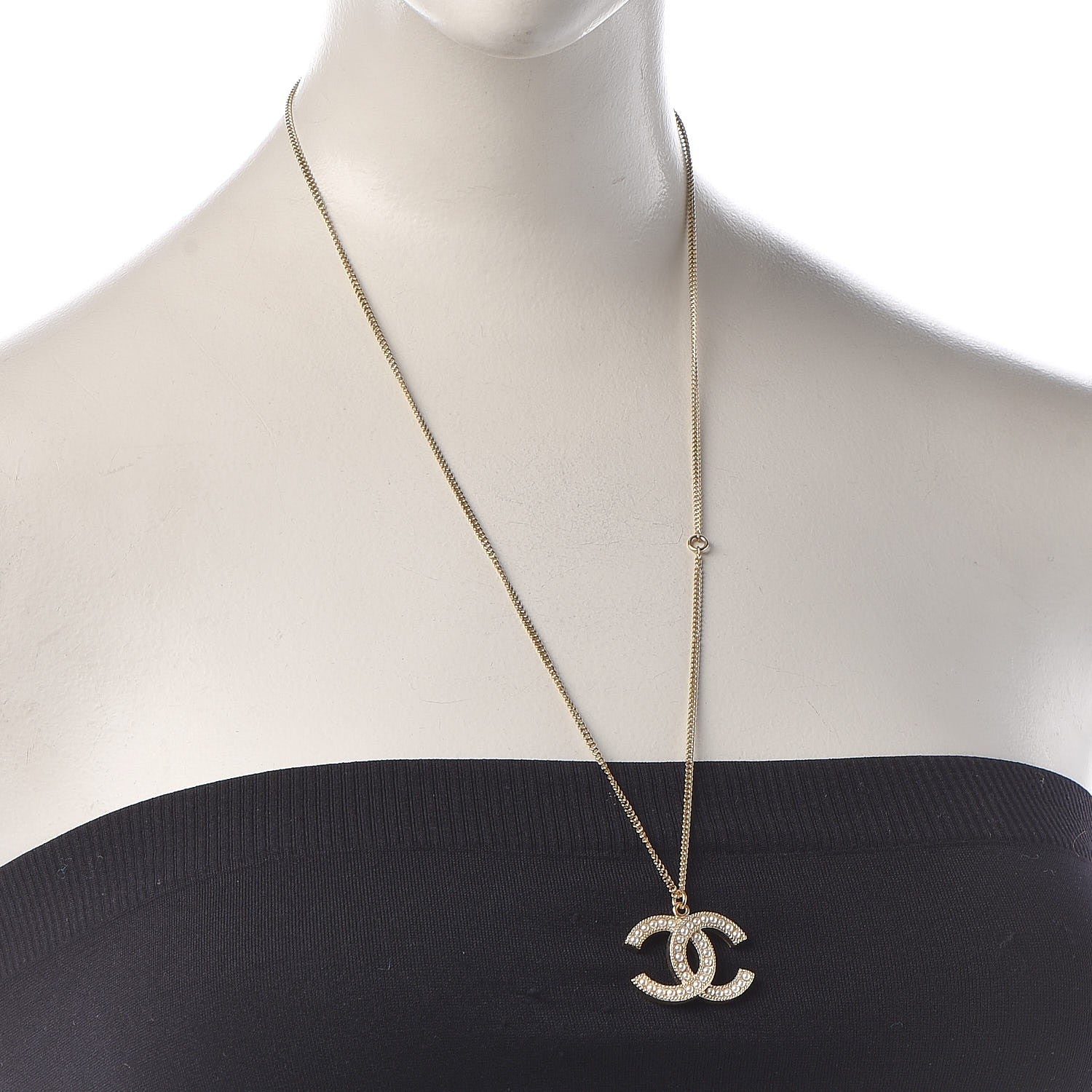 Chanel Pearl CC Pendant Necklace Gold 2 of 7