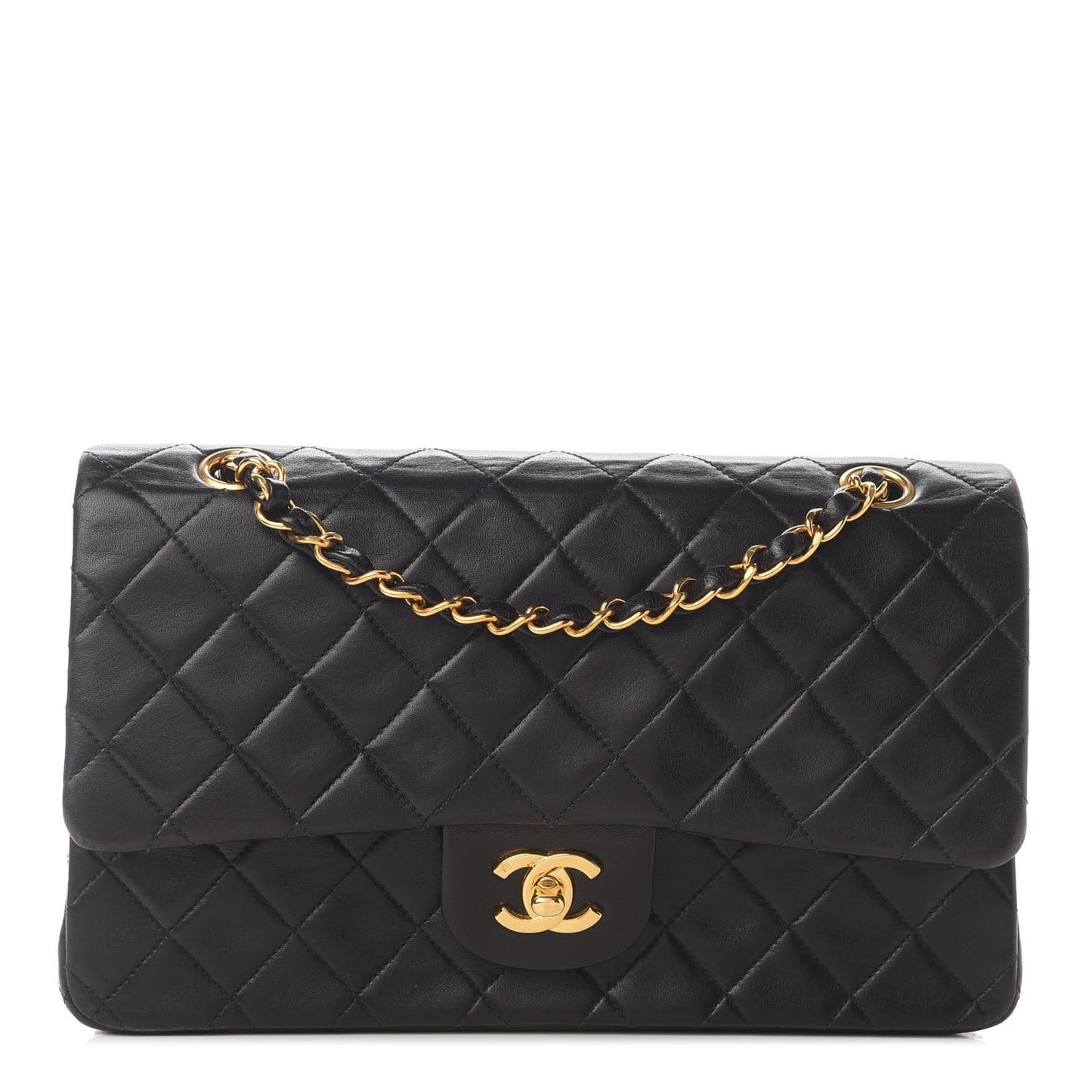 Lambskin Quilted Medium Double Flap Black