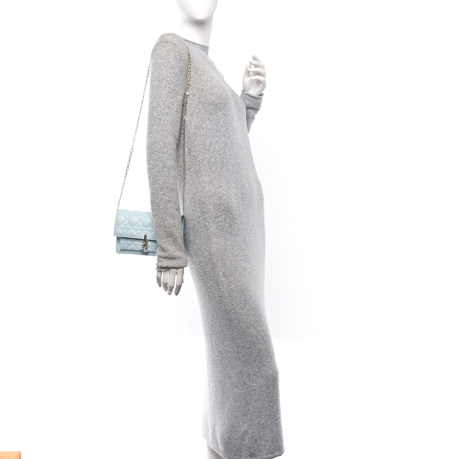 Christian Dior Lambskin Cannage Lady Dior Chain Pouch Light Blue 2 of 11