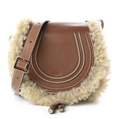 Chloe Small Grain Shiny Calfskin Shearling Small Marcie Round Crossbody Bag Caramel 1 of 9