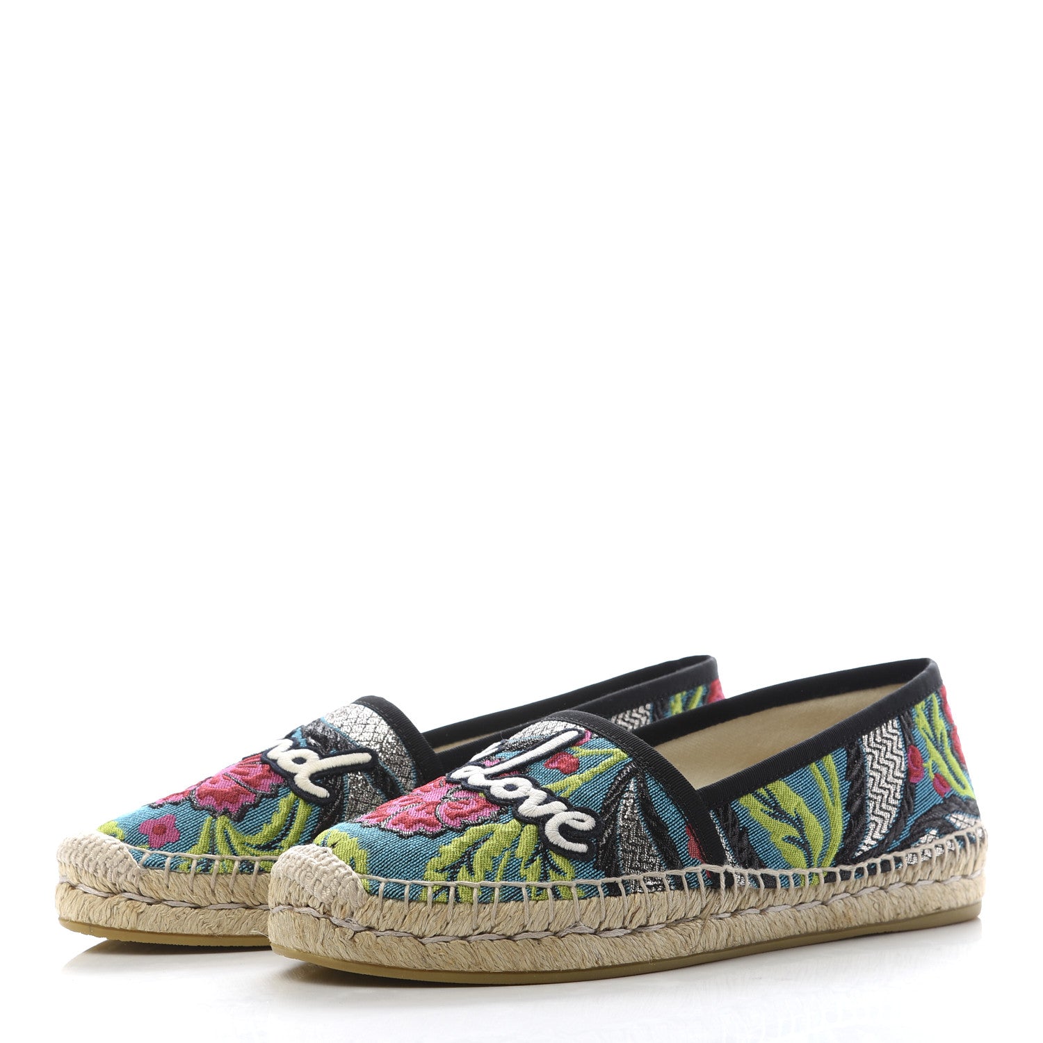 Gucci Tapestry Brocade Blind For Love Espadrilles 37 Acquamarine Green Black 2 of 8