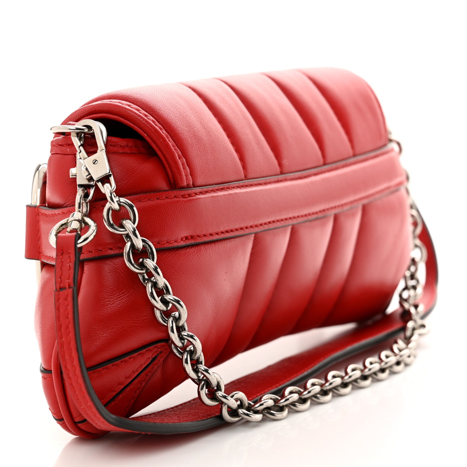 Gucci Nappa Vertical Matelasse Small Maxi Horsebit Chain Shoulder Bag Beret Red 3 of 12