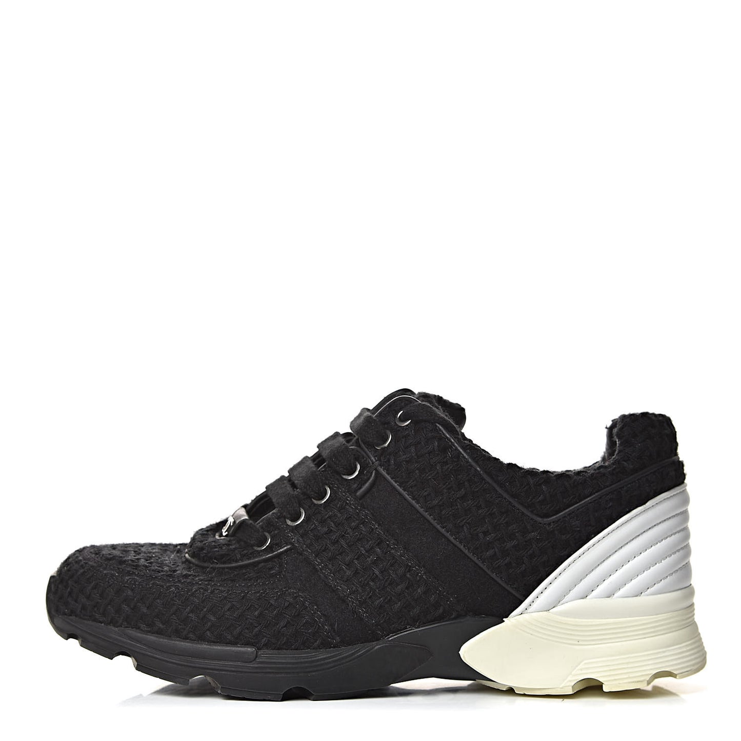 Tweed Calfskin Sneakers 38.5 Black