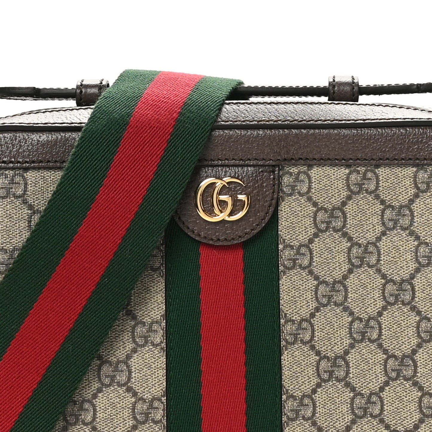 GG Supreme Monogram Web Small Ophidia Top Handle Shoulder Bag Brown