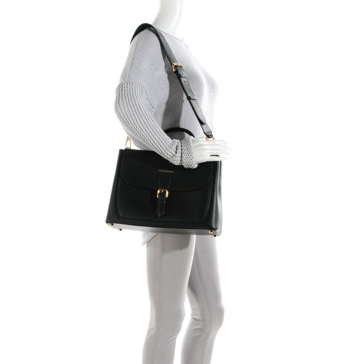 Burberry Smooth Calfskin Saddle Tote Black 2 of 7