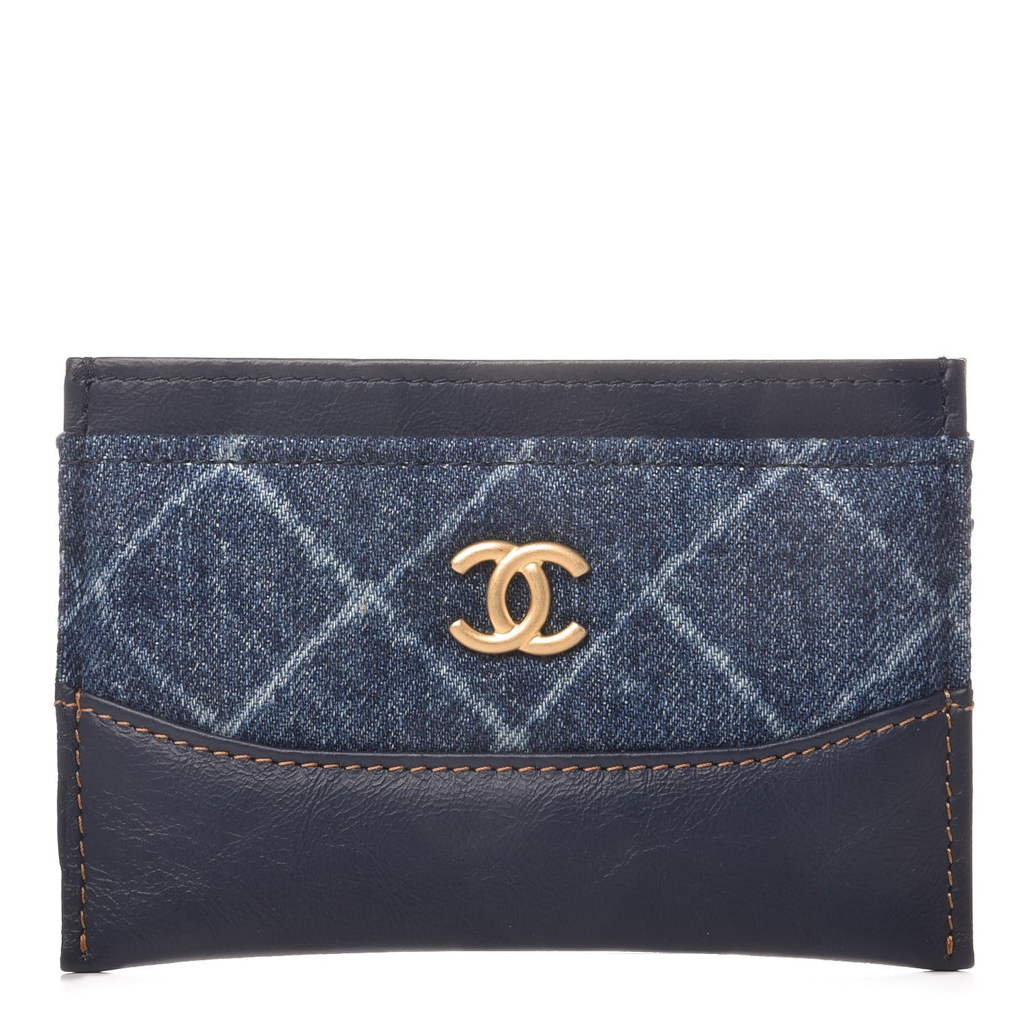 Denim Aged Calfskin Quilted Gabrielle Card Holder Blue
