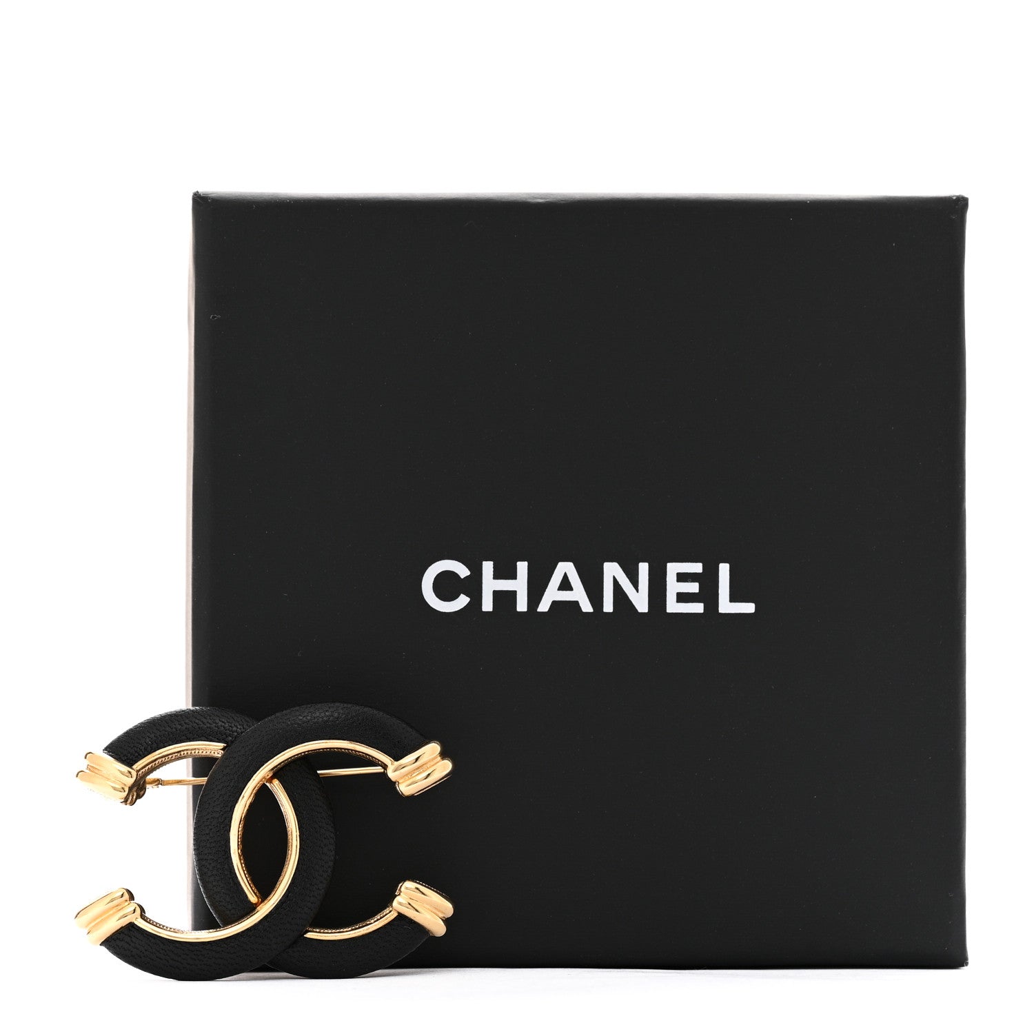 Chanel Metal Lambskin CC Brooch Black Gold 4 of 4