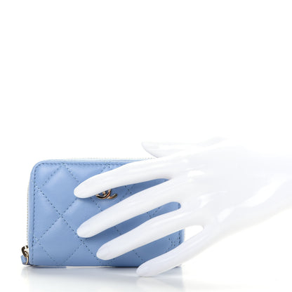 Chanel Lambskin Quilted Zip Around Coin Purse Wallet Light Blue 2 of 8