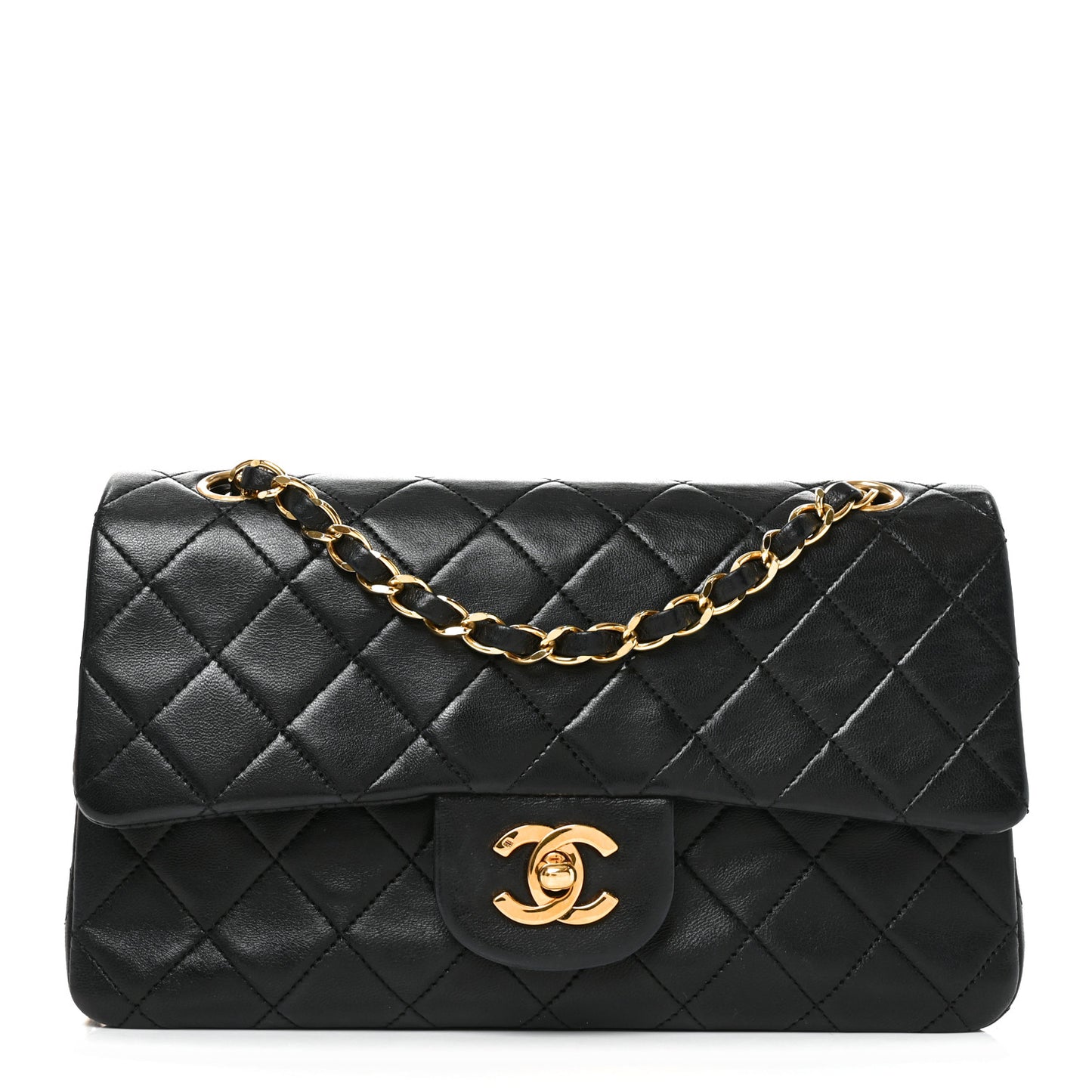 Lambskin Quilted Small Double Flap Black