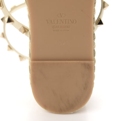 Valentino Garavani Calfskin Rockstud Ankle Strap Torchon Espadrille Caged 30/55mm Sandals 39 Light Ivory 9 of 14