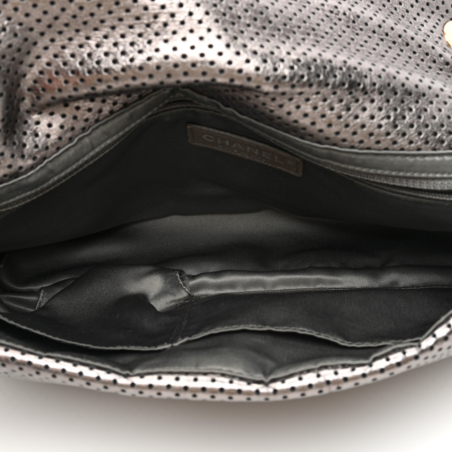 Chanel Metallic Crackled Calfskin Perforated Drill Flap Silver 5 of 10