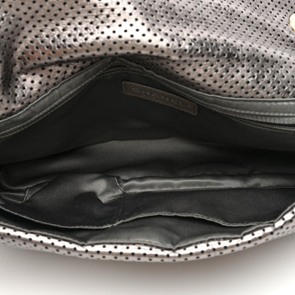 Chanel Metallic Crackled Calfskin Perforated Drill Flap Silver 5 of 10