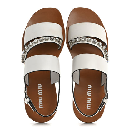 Miu Miu Vitello Crystal Flat Sandals 37 White 2 of 9