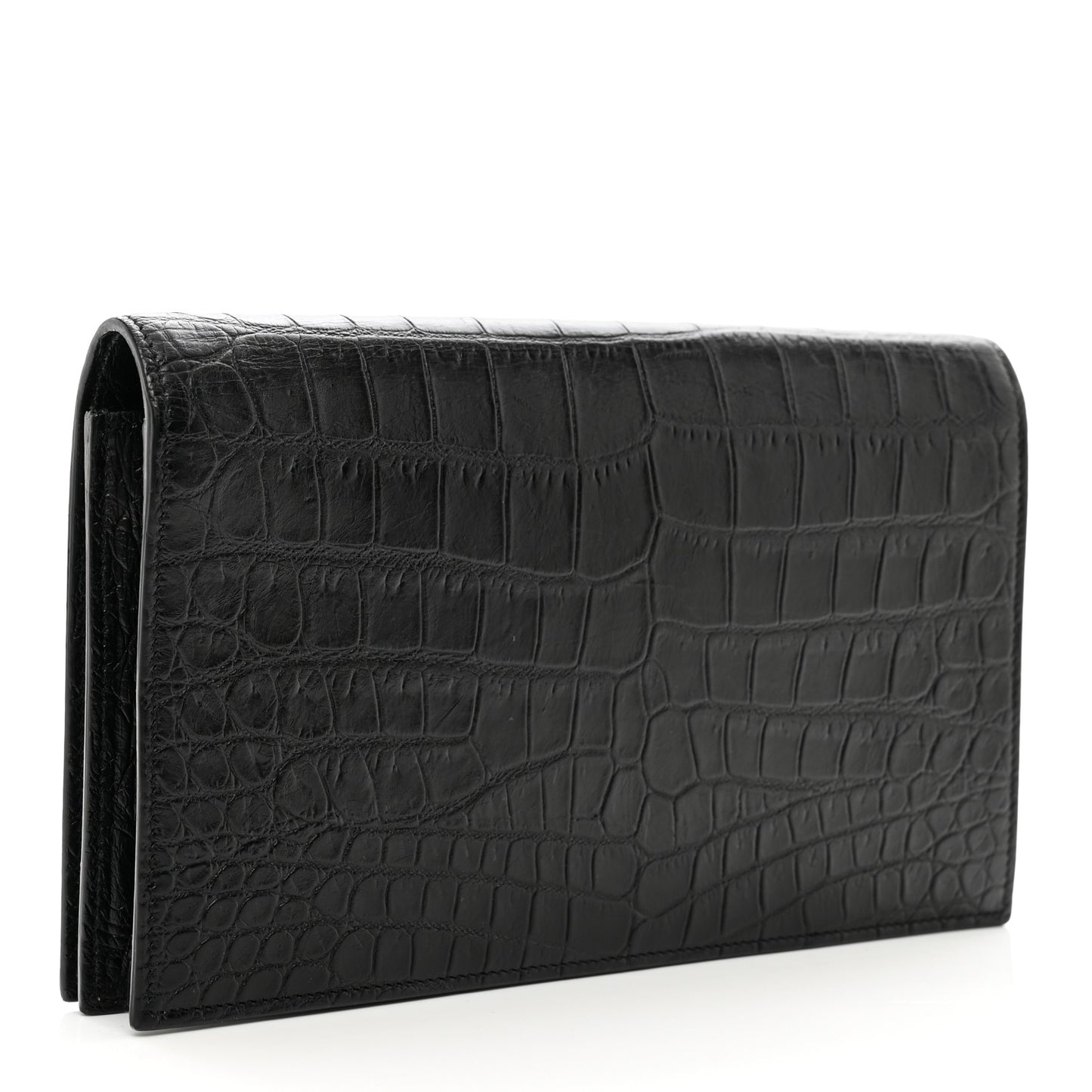 Calfskin Crocodile Embossed Classic Kate Monogram Clutch Black