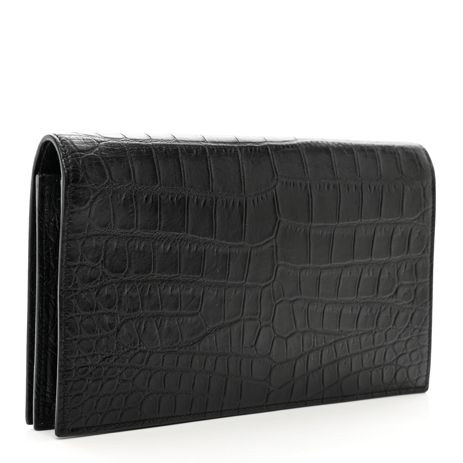 Saint Laurent Calfskin Crocodile Embossed Classic Kate Monogram Clutch Black 3 of 9
