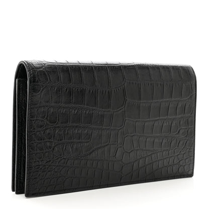 Saint Laurent Calfskin Crocodile Embossed Classic Kate Monogram Clutch Black 3 of 9