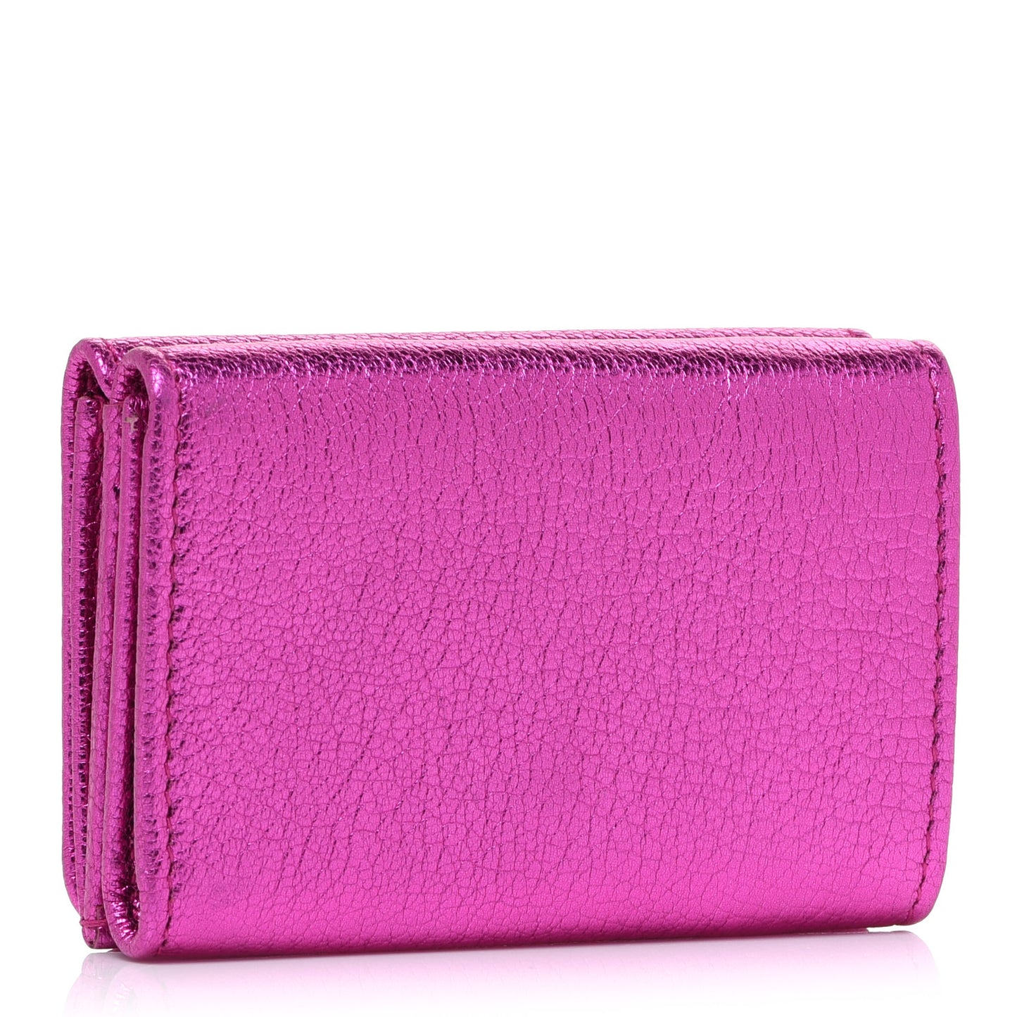 Metallic Goatskin Logo Mini Everyday Wallet Rose Fuchsia Black