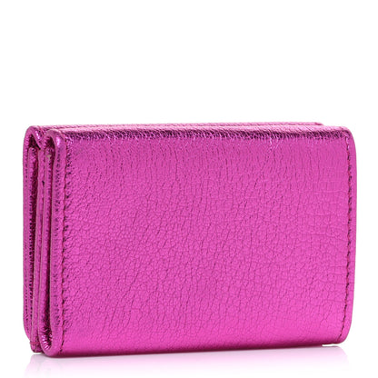 Balenciaga Metallic Goatskin Logo Mini Everyday Wallet Rose Fuchsia Black 3 of 7