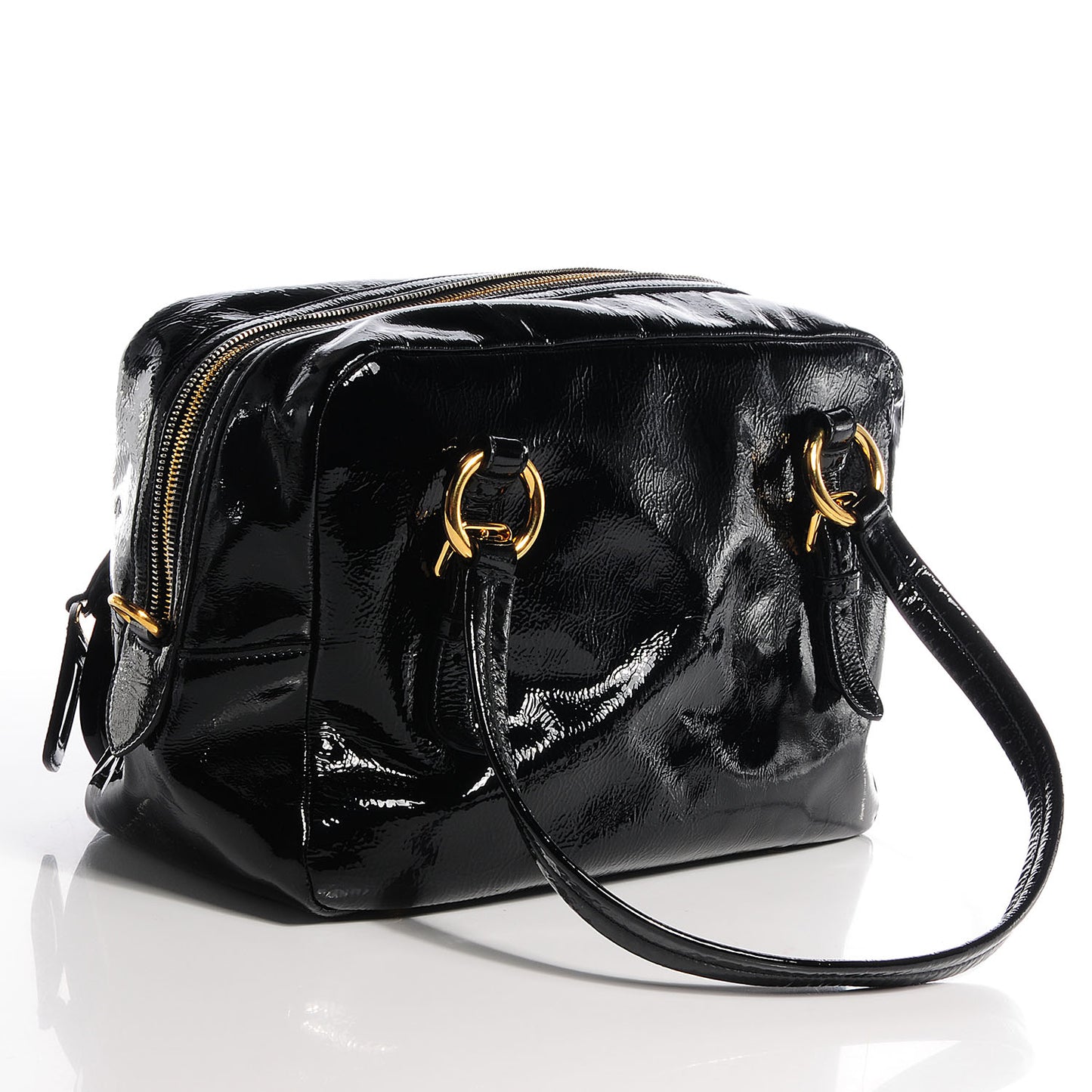 Vernice Zippers Shoulder Bag Black
